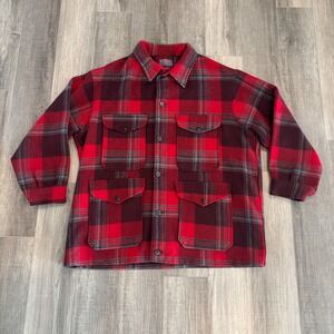Vintage Pendleton Wool Cruiser Jacket Mens XL Red Plaid Virgin Wool Shacket USA
